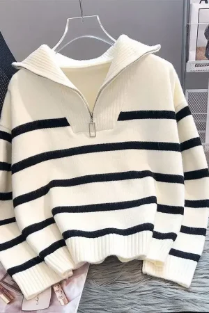 Sweater pullover women Spring and Autumn underwear 2024 New zipper stripe underlay short style popular premium sweater female