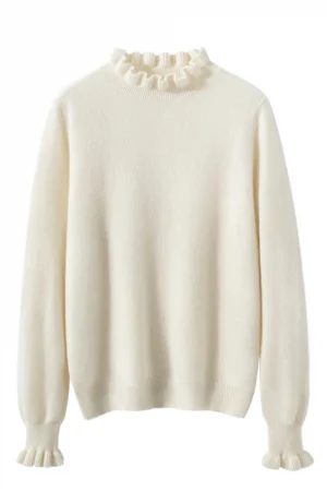 Black fungus neck pure cashmere sweater for women, high-end base layer, color-blocked knitted semi-high lace neck sweater