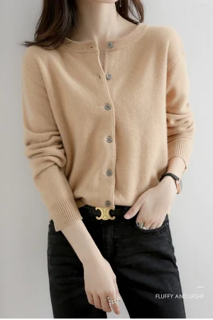New Worsted Spring And Autumn Women Cardigan Round Neck Knitwear Solid Color Fashion High-grade Knitwear-ZD-021