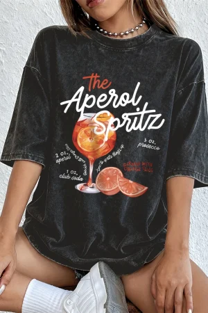 Aperol Spritz Lemon Prints Washed T-Shirts Womens Cotton Oversized T Shirt Summer Soft Short Sleeve Tops Hip Hop O-Neck Clothes