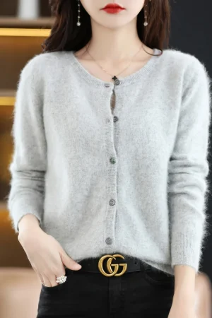 LHZSYY Women Cardigan Super Warm Pure Mink Cashmere Sweaters O-neck Loose Female Sweater Ladies' Solid Color Knit Cardigans